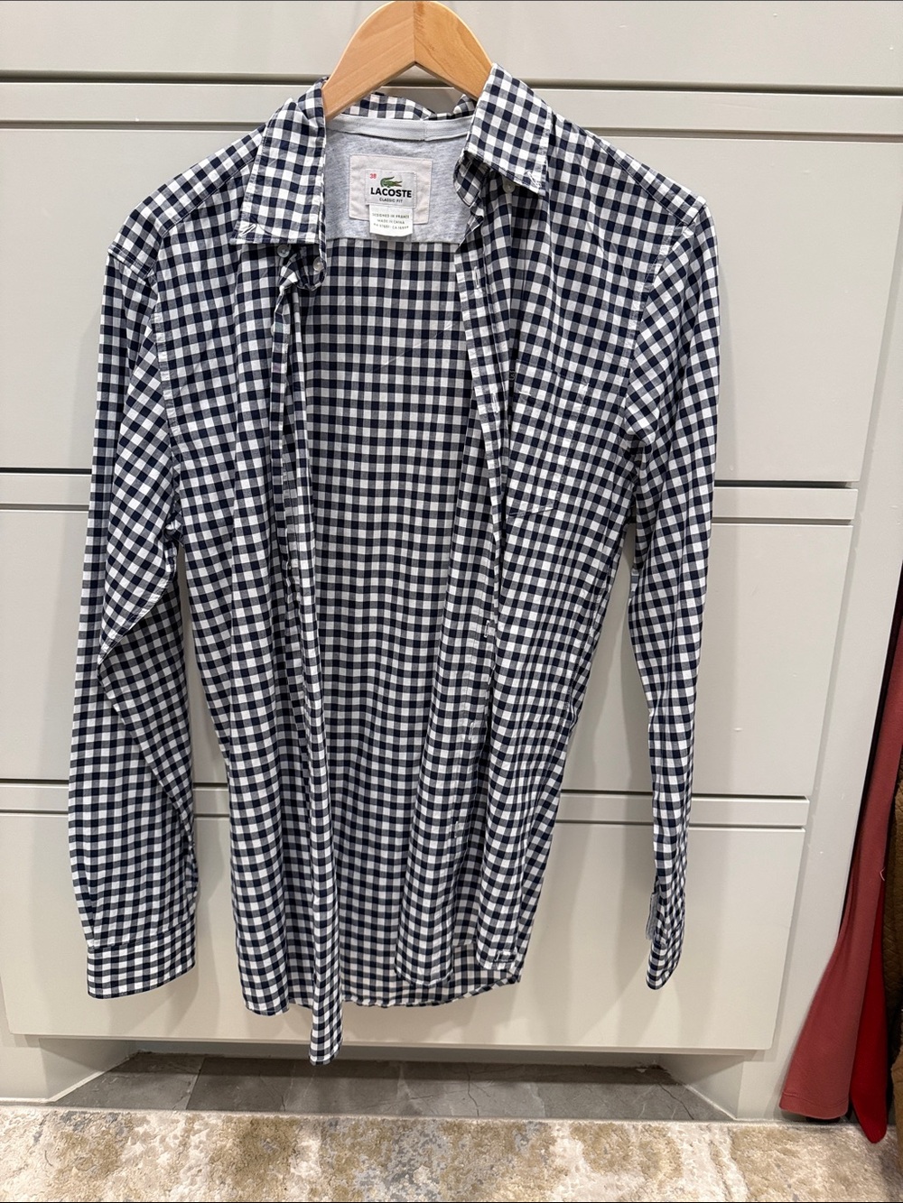 Lacoste Black and White Gingham Button-Down Shirt